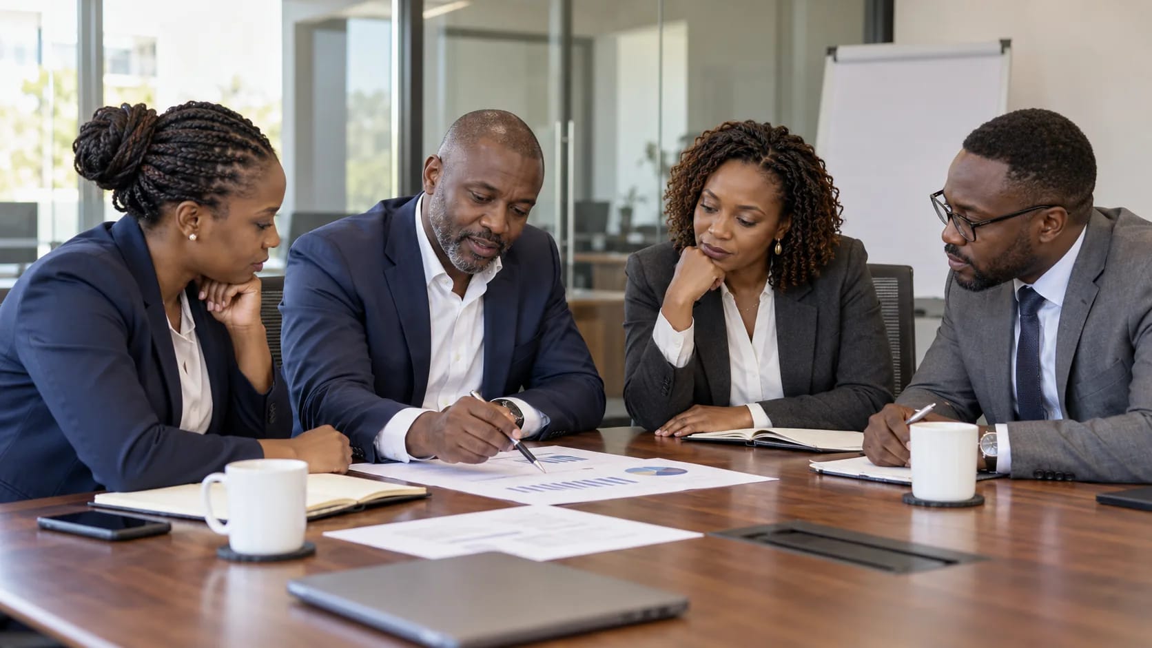 Profissionais a analisar um estudo de caso em grupo